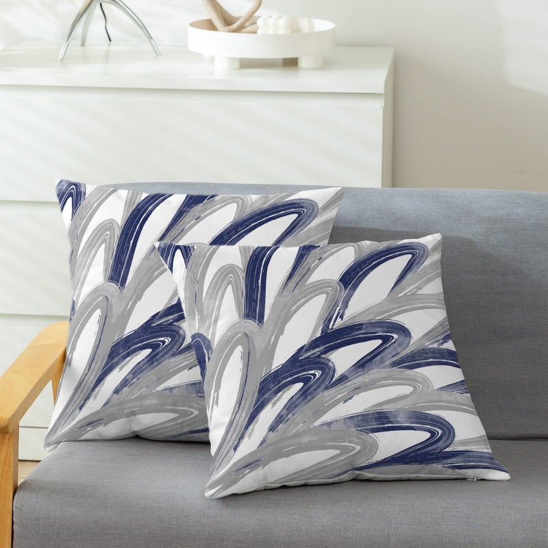 CaliTime Throw Pillow Cases Pack of 2 Cozy Fleece Two-tone Abstract Feather Decorative Cushion Covers for Couch Bed Sofa Farmhouse Decoration 20 X 20 Inches Navy Grey - Image 5