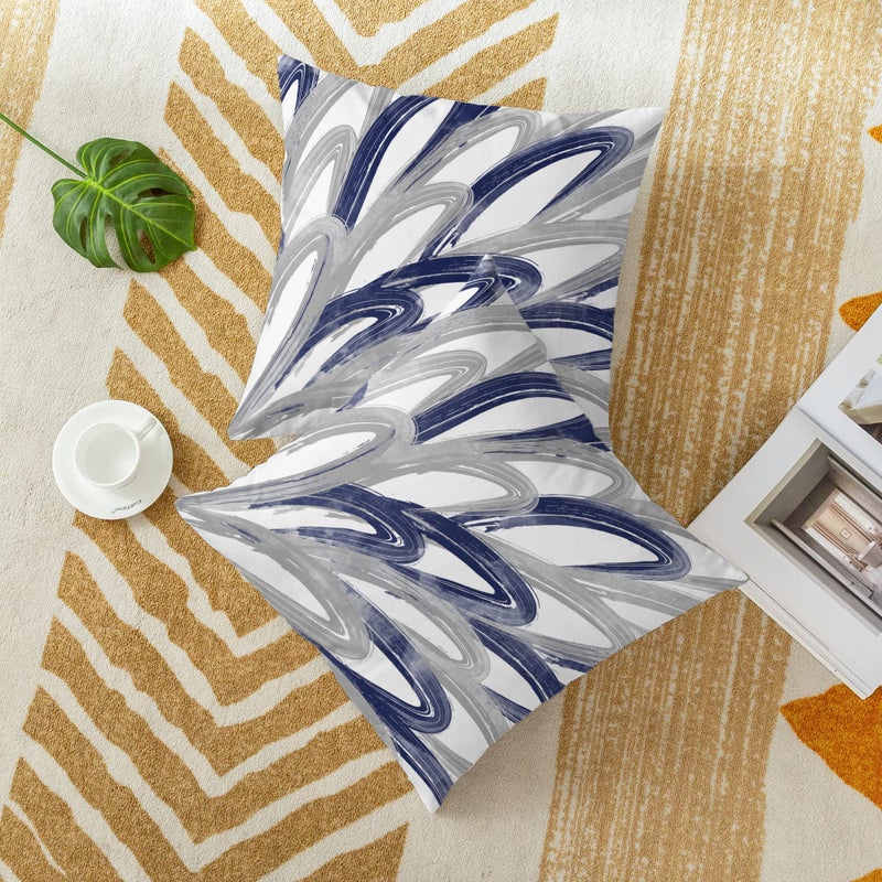 CaliTime Throw Pillow Cases Pack of 2 Cozy Fleece Two-tone Abstract Feather Decorative Cushion Covers for Couch Bed Sofa Farmhouse Decoration 20 X 20 Inches Navy Grey - Image 2