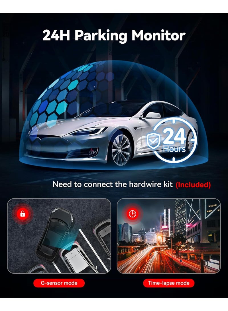 Dashcam for Car 4K Front and 1080P Rear, Dash Camera with 128GB Card, Hardwire Kit, Built-in GPS, Night Vision, WDR, 3.2 Inch APP Control Car Dash Cam - Image 3