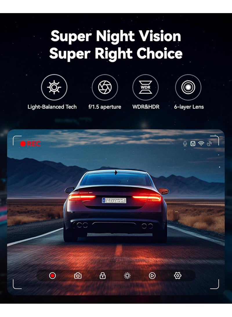 Dashcam for Car 4K Front and 1080P Rear, Dash Camera with 128GB Card, Hardwire Kit, Built-in GPS, Night Vision, WDR, 3.2 Inch APP Control Car Dash Cam - Image 5