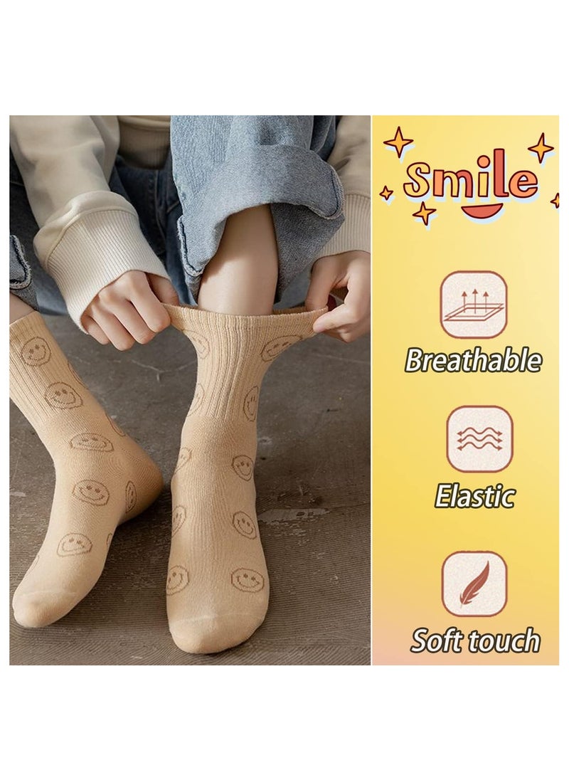 KASTWAVE - Womens Girls Socks, Novelty Funny Smiley Socks, Knitted Novelty Comfy Cotton Girl Dress Funny Crew Sock Aesthetic, Smiling Face Socks - Image 1