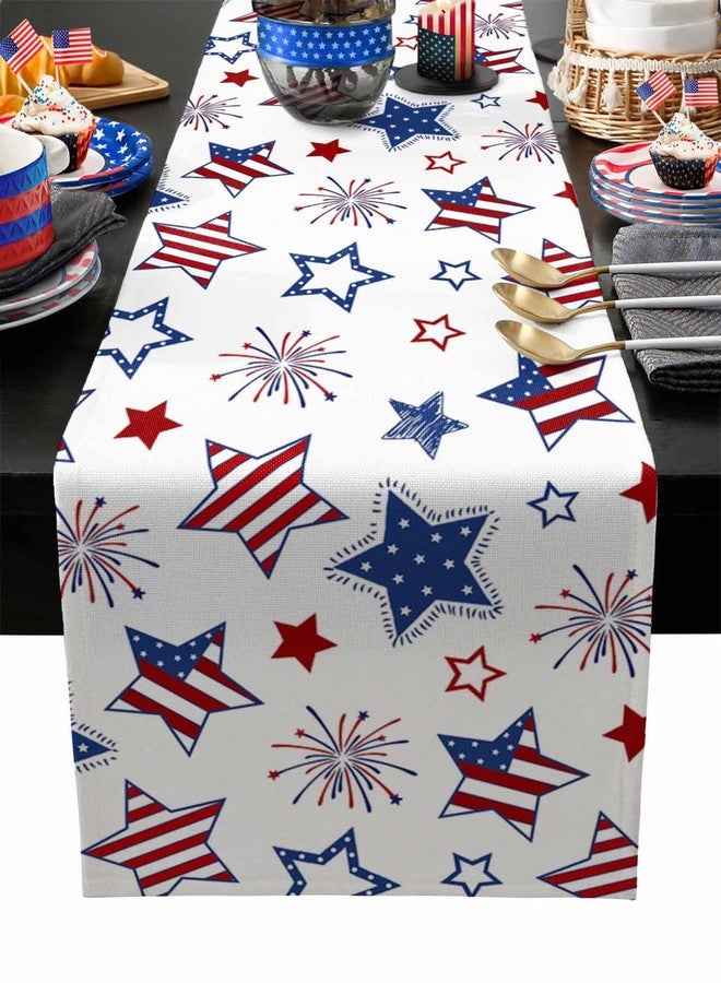 ALAGEO 4th of July Patriotic Table Runner Table Runner Red White and Blue Stars Table Runners Fireworks USA Flag Table Runners for Independence Day Memorial Day, Holiday Table Decorations 13x72 inch - Image 1