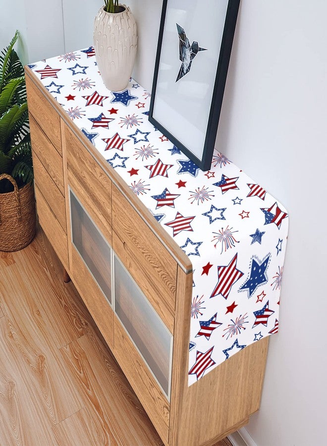 ALAGEO 4th of July Patriotic Table Runner Table Runner Red White and Blue Stars Table Runners Fireworks USA Flag Table Runners for Independence Day Memorial Day, Holiday Table Decorations 13x72 inch - Image 4
