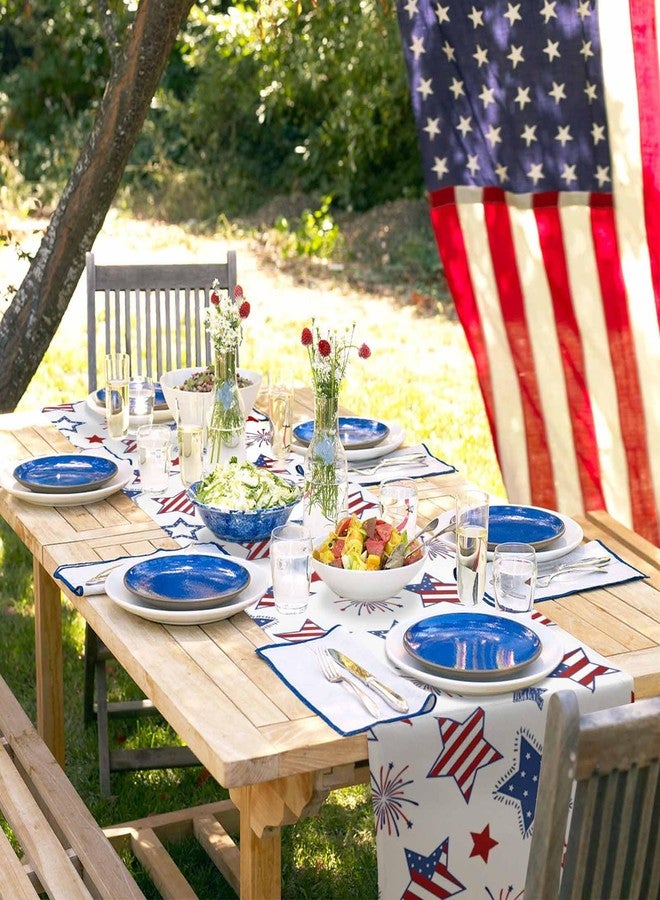 ALAGEO 4th of July Patriotic Table Runner Table Runner Red White and Blue Stars Table Runners Fireworks USA Flag Table Runners for Independence Day Memorial Day, Holiday Table Decorations 13x72 inch - Image 5