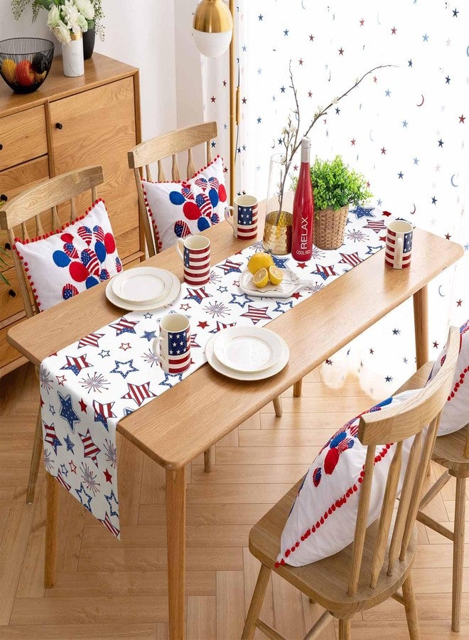 ALAGEO 4th of July Patriotic Table Runner Table Runner Red White and Blue Stars Table Runners Fireworks USA Flag Table Runners for Independence Day Memorial Day, Holiday Table Decorations 13x72 inch - Image 2