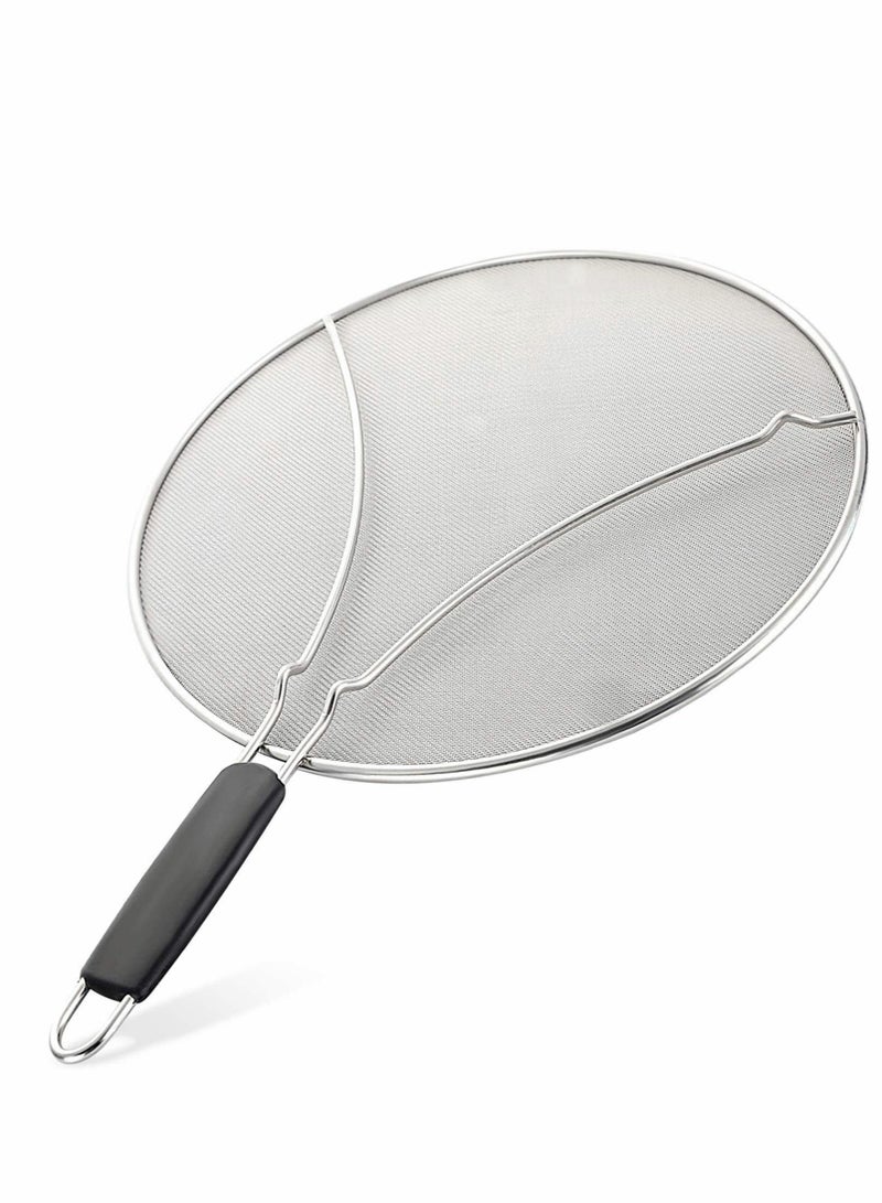 Grease Splatter Screen for Frying Pan, Splatter Guard with Silicone Handle, Stops 99% Hot Oil Splash, Stainless Steel Fine Mesh Oil Shield with Resting Feet and Keeps Kitchen Clean - Image 1