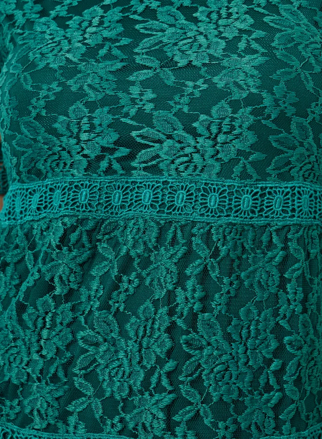 Styli  Green Lace Tiered Midi Dress for Women | Best Price UAE