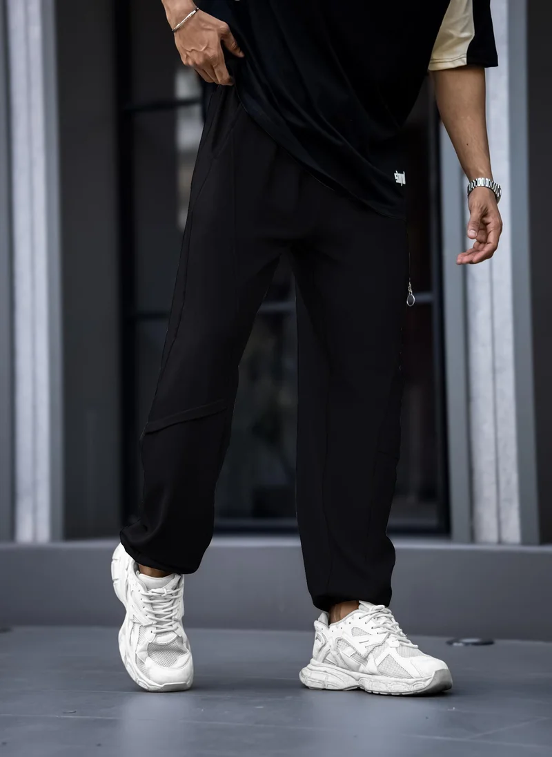 Maniac Maniac Mens Black Utility Zipper Cotton Baggy Fit Pant