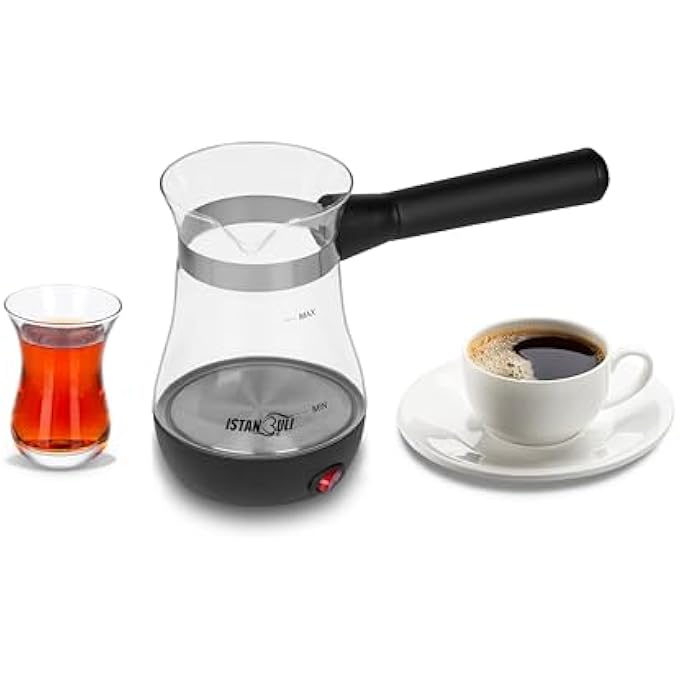 استنبولي  ماكينة صنع القهوة التركية الزجاجية بقاعدة من الفولاذ المقاوم للصدأ وقوة 800 واط - Image 1