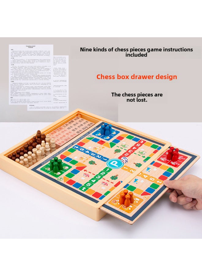 Children's Gift Multi-function Chess Game Chess Checkers Chess Flying Chess Gobang Primary School Students' Board Game Educational Toys-Color:Three-in-one B (checkers + Chess + Gobang)