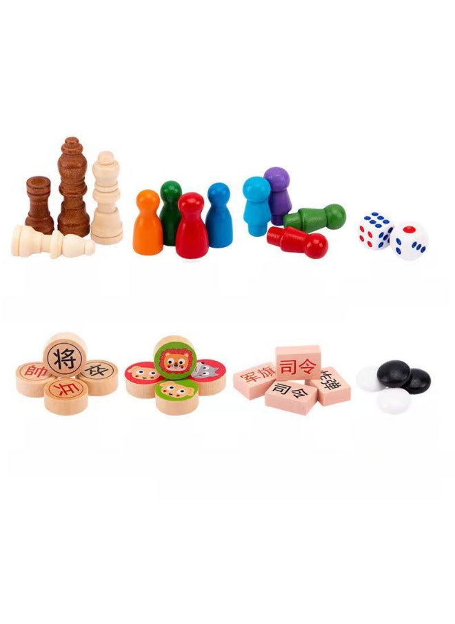 Children's Gift Multi-function Chess Game Chess Checkers Chess Flying Chess Gobang Primary School Students' Board Game Educational Toys-Color:Three-in-one B (checkers + Chess + Gobang)