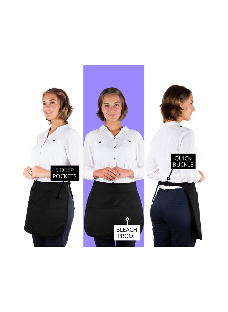 SYOSI Waterproof Hair Stylist Apron with 5 Pockets Professional Speed Cleaning Apron Server Apron Bleach-proof Half Waist Apron for Salons Cosmetology Groomers - Image 3