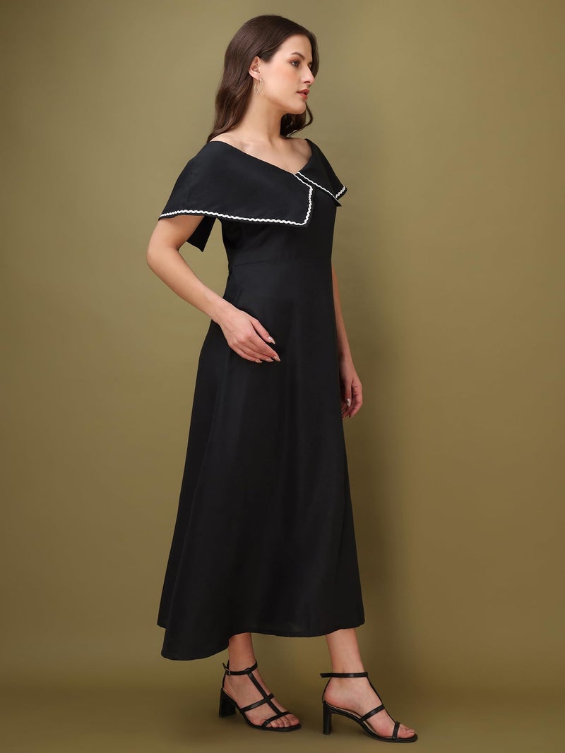 PURVAJA Women’s Cotton Black Dress (Floe-048-M) - Image 2