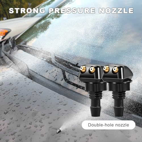 MUQIDA 2 PCS Front Windshield Washer Nozzles, Double-Hole Windscreen Washer Sprayer Straight Column Jet, Universal Front Windshield Wiper Nozzle Replacement Kit for Most Vehicles - Image 3