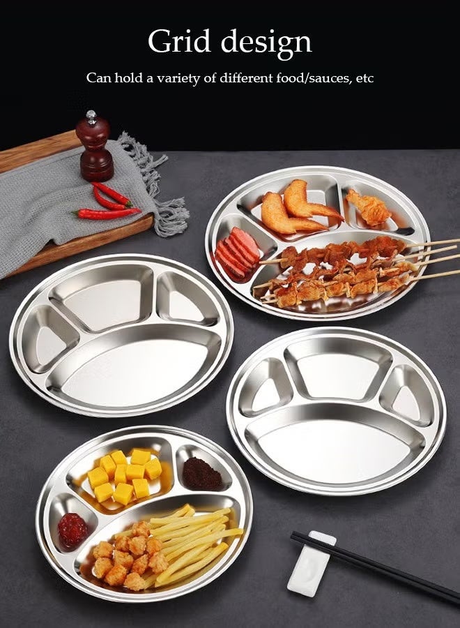 مجموعة من 6 فولاذ المقاوم للصدأ لوحات العشاء المقسمة ، لوحات التحكم في الجزء مع 4 أقسام ، طبقة خدمة مستديرة ، علبة فوضى مقهى ، أطباق التخييم ، 32 سم - Image 4