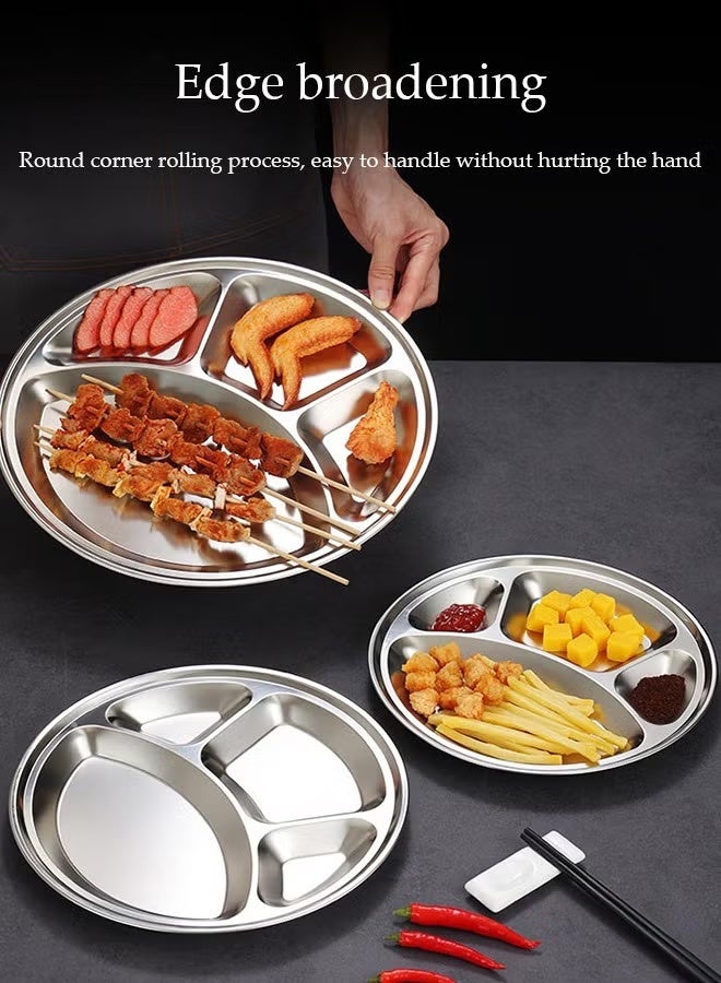 مجموعة من 6 فولاذ المقاوم للصدأ لوحات العشاء المقسمة ، لوحات التحكم في الجزء مع 4 أقسام ، طبقة خدمة مستديرة ، علبة فوضى مقهى ، أطباق التخييم ، 32 سم - Image 3