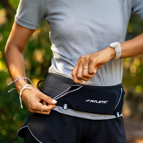 Fitletic 360 Plus Running Belt Seamless StepIn Waist Pack Fits iPhone 17 Pro Max Galaxy S26 Ultra Builtin Trekking Pole Race Bib Holder Trail Hiking Marathon Hydration Black - Image 3