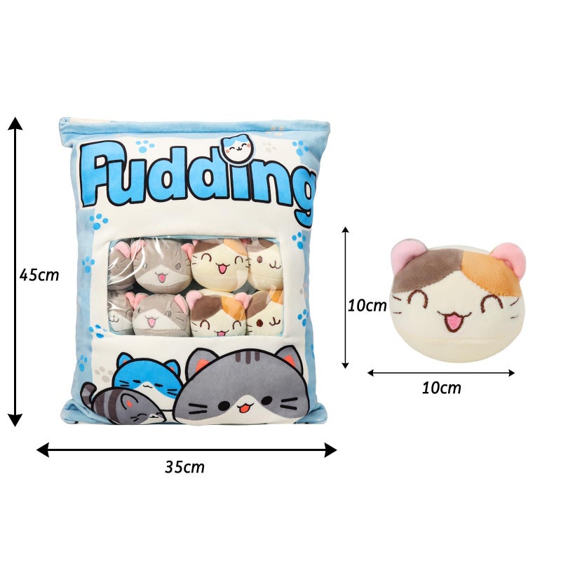 JILPAK Cat Plush Pillow Throw Pillows, Cute Plushies with Kitten Doll, Bag of Removable Kitten Stuffed Animals, Kawaii Plushies Cat Toy, Gift for Holiday Birthday Home Decoration (8 Blue Kitten) - Image 5