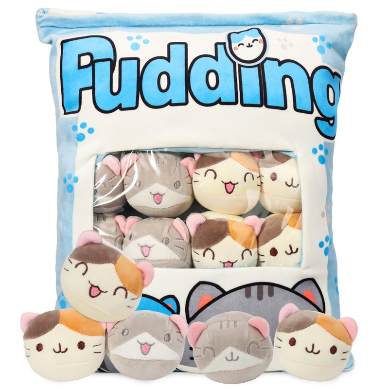 JILPAK Cat Plush Pillow Throw Pillows, Cute Plushies with Kitten Doll, Bag of Removable Kitten Stuffed Animals, Kawaii Plushies Cat Toy, Gift for Holiday Birthday Home Decoration (8 Blue Kitten) - Image 1