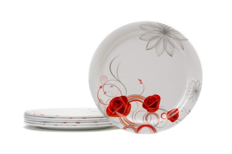 PRIZMA Unbreakable Lightweighted Melamine Round Full Size Red Floral Designed (11 Inch) Dinner/Lunch Plates (Pack of 6) - Image 3