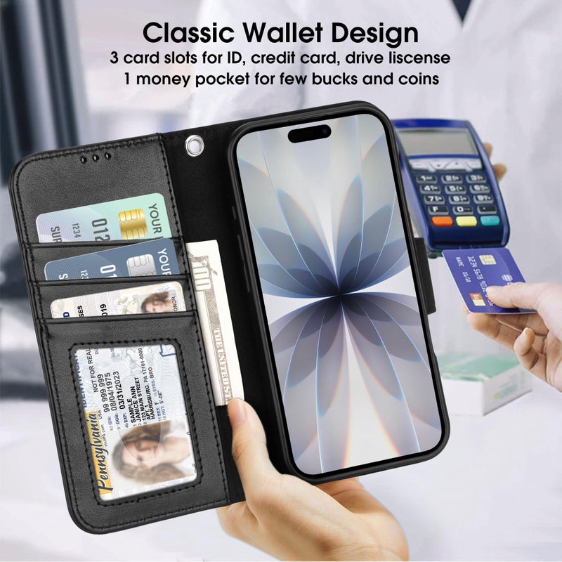 Arae Compatible with iPhone 17 Case Wallet with Card Holder, Wristlet Strap Wallet Flip Cover for iPhone 17 6.3 inch Men/Women, RFID Blocking, Kickstand, Black - Image 5