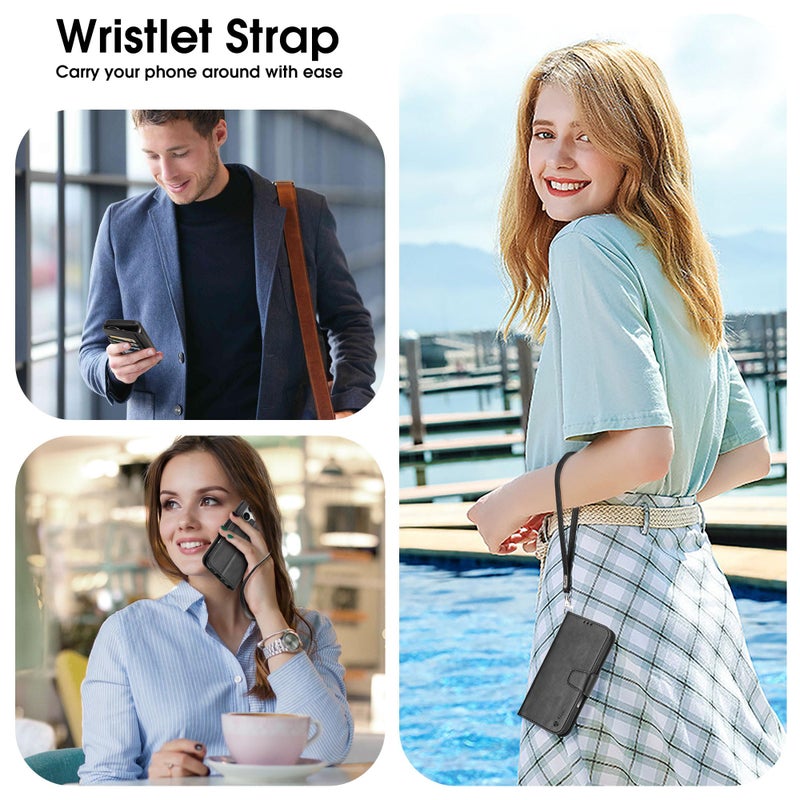 Arae Compatible with iPhone 17 Case Wallet with Card Holder, Wristlet Strap Wallet Flip Cover for iPhone 17 6.3 inch Men/Women, RFID Blocking, Kickstand, Black - Image 4