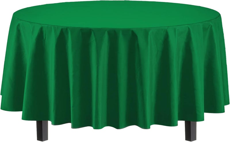 Party Solids 6-Pack Premium Plastic Tablecloth 84in. Round Plastic Table Cover - Emerald Green - Image 2