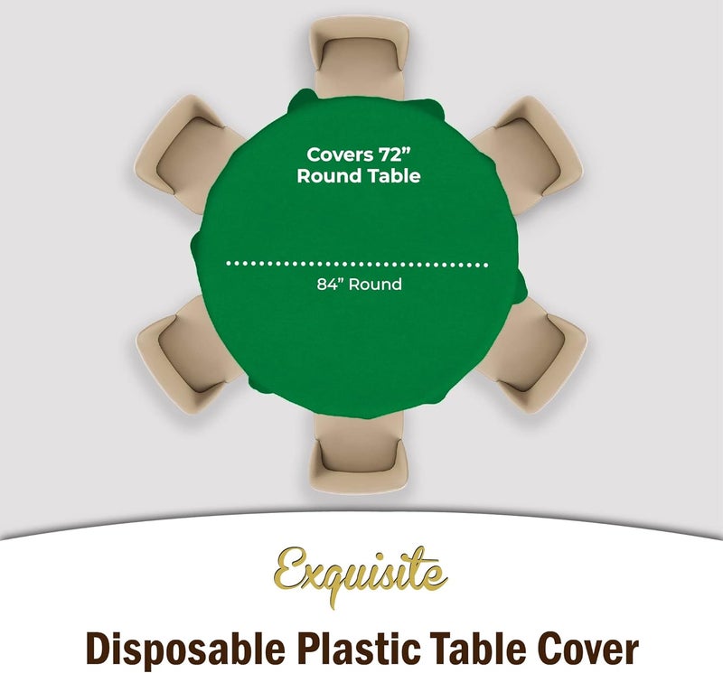 Party Solids 6-Pack Premium Plastic Tablecloth 84in. Round Plastic Table Cover - Emerald Green - Image 4