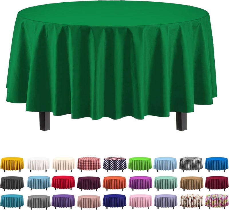 Party Solids 6-Pack Premium Plastic Tablecloth 84in. Round Plastic Table Cover - Emerald Green - Image 1