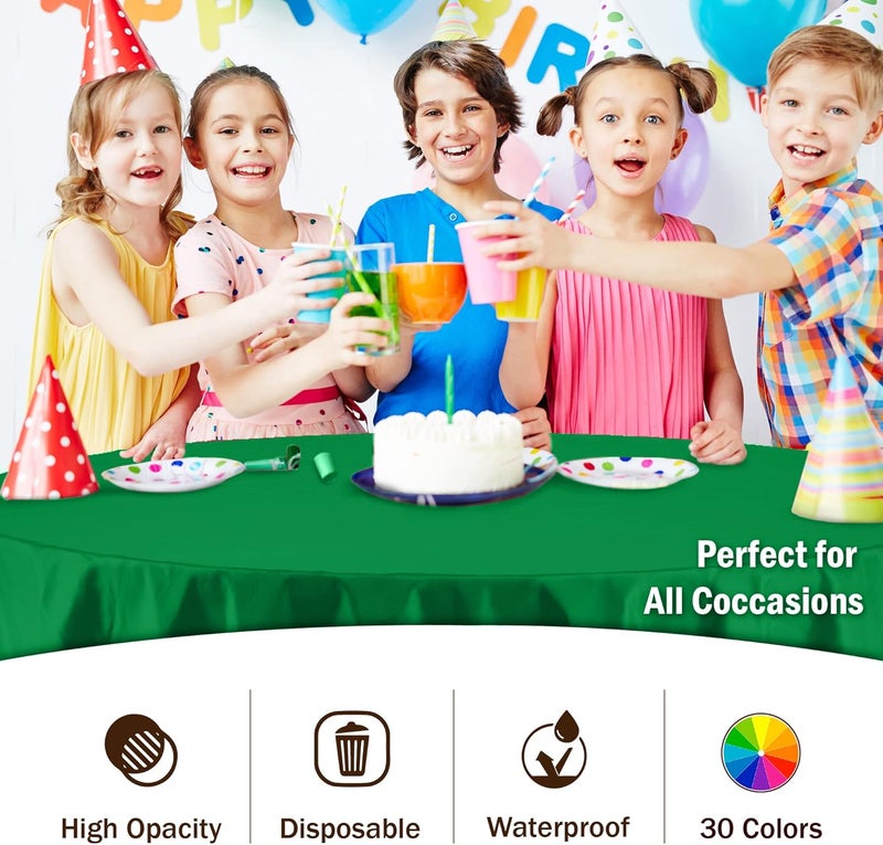 Party Solids 6-Pack Premium Plastic Tablecloth 84in. Round Plastic Table Cover - Emerald Green - Image 5