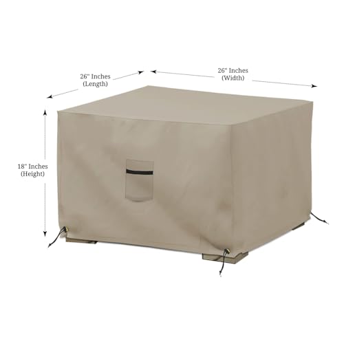Covers & All Covers All Waterproof Ottoman Cover 12 Oz PVC Coated Polyester Outdoor Ottoman Slipcover Square Patio Furniture Covers Suitable for Indoor and Outdoor Use 26 L x 26 W x 18 H Beige - Image 3