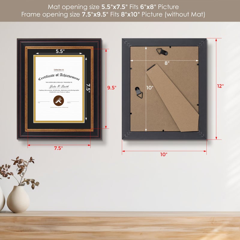Golden State Art, 8x10 Document Frame for 6x8 Diploma/Certificate/Picture, Black Gold & Burgundy Color. Includes Double Mat, Real Glass (Black Over Gold Double Mat) - Image 3