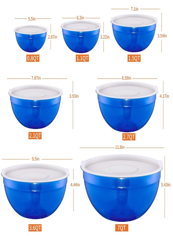Onlycooker Blue Mixing Bowls With Airtight Lids,Stainless Steel Bowl,Salad Bowls 7 Piece Colorful Nesting Bowl Rainbow Kitchen Accessories,Size 7,3.6,2.7,2.1,1.5,1.1,0.8QT Stackable Design - Image 2