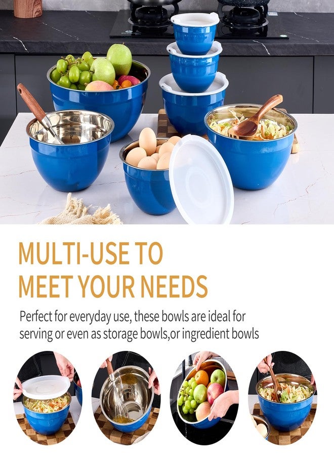 Onlycooker Blue Mixing Bowls With Airtight Lids,Stainless Steel Bowl,Salad Bowls 7 Piece Colorful Nesting Bowl Rainbow Kitchen Accessories,Size 7,3.6,2.7,2.1,1.5,1.1,0.8QT Stackable Design - Image 5