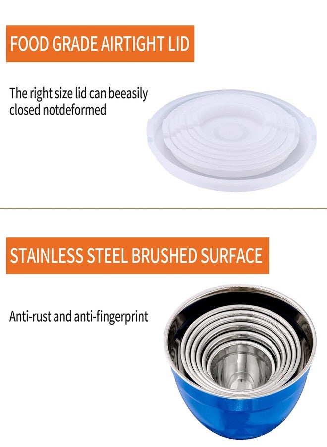 Onlycooker Blue Mixing Bowls With Airtight Lids,Stainless Steel Bowl,Salad Bowls 7 Piece Colorful Nesting Bowl Rainbow Kitchen Accessories,Size 7,3.6,2.7,2.1,1.5,1.1,0.8QT Stackable Design - Image 4
