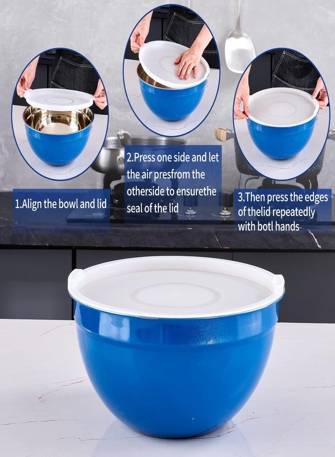Onlycooker Blue Mixing Bowls With Airtight Lids,Stainless Steel Bowl,Salad Bowls 7 Piece Colorful Nesting Bowl Rainbow Kitchen Accessories,Size 7,3.6,2.7,2.1,1.5,1.1,0.8QT Stackable Design - Image 3