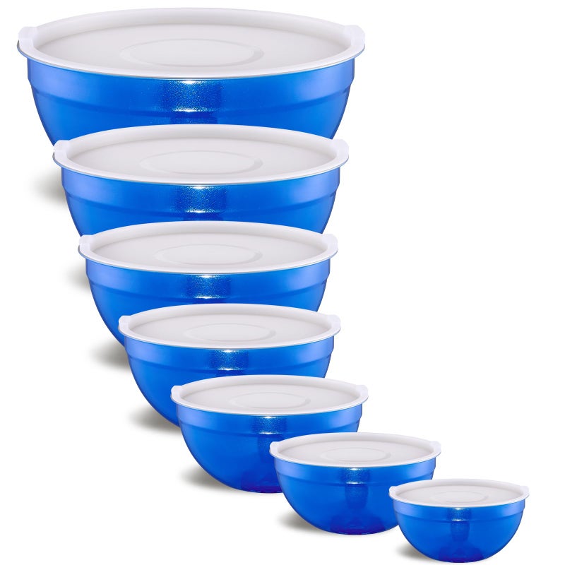 Onlycooker Blue Mixing Bowls With Airtight Lids,Stainless Steel Bowl,Salad Bowls 7 Piece Colorful Nesting Bowl Rainbow Kitchen Accessories,Size 7,3.6,2.7,2.1,1.5,1.1,0.8QT Stackable Design - Image 1