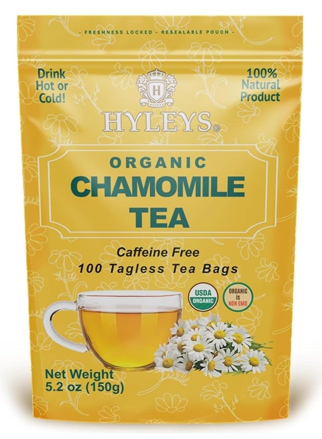 Hyleys Chamomile Tea Organic - 100 Tea Bags - Caffeine Free Herbal Tea - Image 1
