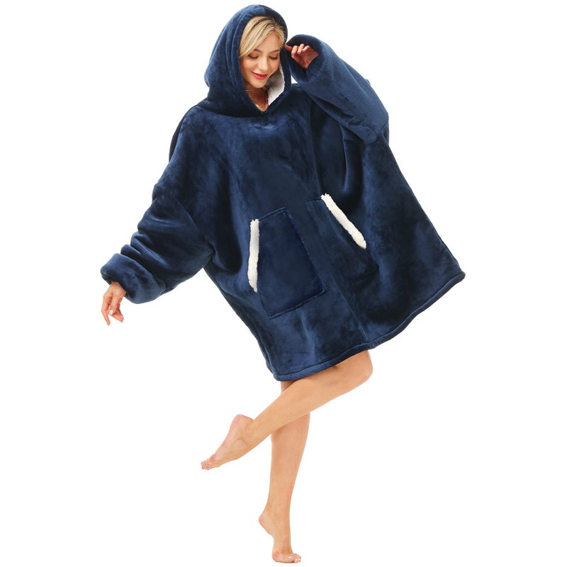 Kipswiza Kipswiza Oversized Wearable Blanket Hoodie  Gifts for Mother Women and Men Cozy Soft Sherpa  Flannel Fleece Blankets Sweatshirt Navy 