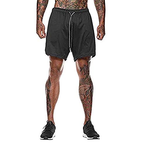 Ultra Dry Men's 2-in-1 Running Shorts Workout Training Short with Inner Compression Short and Zip Pocket Black Medium - Image 3