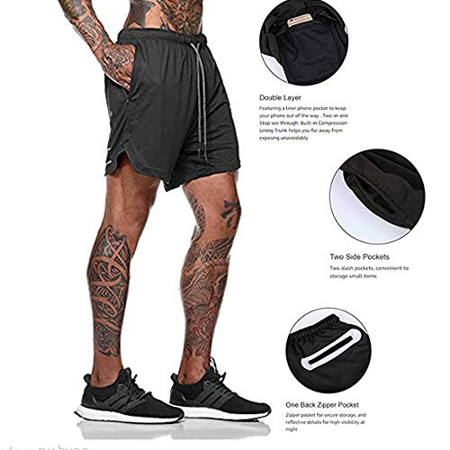 Ultra Dry Men's 2-in-1 Running Shorts Workout Training Short with Inner Compression Short and Zip Pocket Black Medium - Image 5