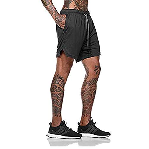 Ultra Dry Men's 2-in-1 Running Shorts Workout Training Short with Inner Compression Short and Zip Pocket Black Medium - Image 2