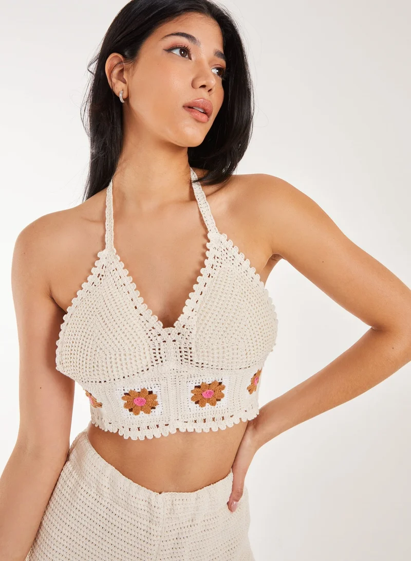 Tie Flower Detail Crochet Bralette