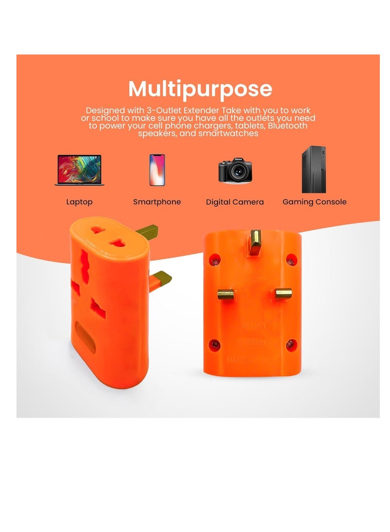 ECVV ECVV Universal Travel Adapter,EU/UK/US/AU/CN/JP//Asia/Italy/Brazil TO UK Travel Adaptor, Power Adapter Converter Plug 3 Pins Socket British Standard 3 Pin plug adapter - Orange (Pack of 1) - Image 3