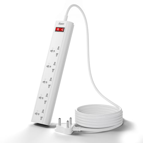FOXIN Surge Protector, 5 Universal Sockets, 2500 Watt, 2 Meter 6.5 Feet Cord | Fire Proof & Automatic Overload Protection, Spike Guard/Extension Board with Master Switch | 1 Year Manufacturer Warranty - Image 1