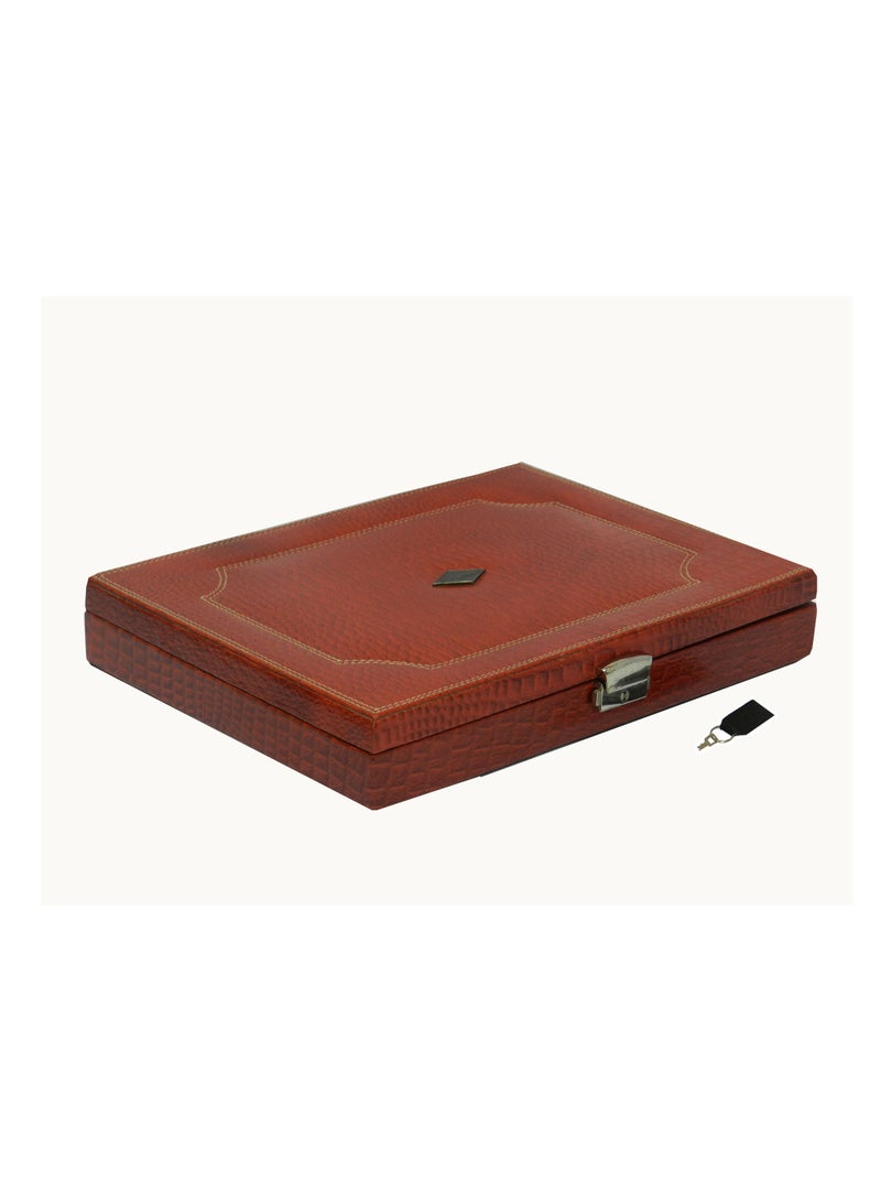 LAVERI LEATHER Laveri 10 Piece Genuine Leather Pen  Case Storage and Fountain Pen , Chain, Braslets ,Ring And Cufflinks Organizer Box with Key Lock  - Image 2
