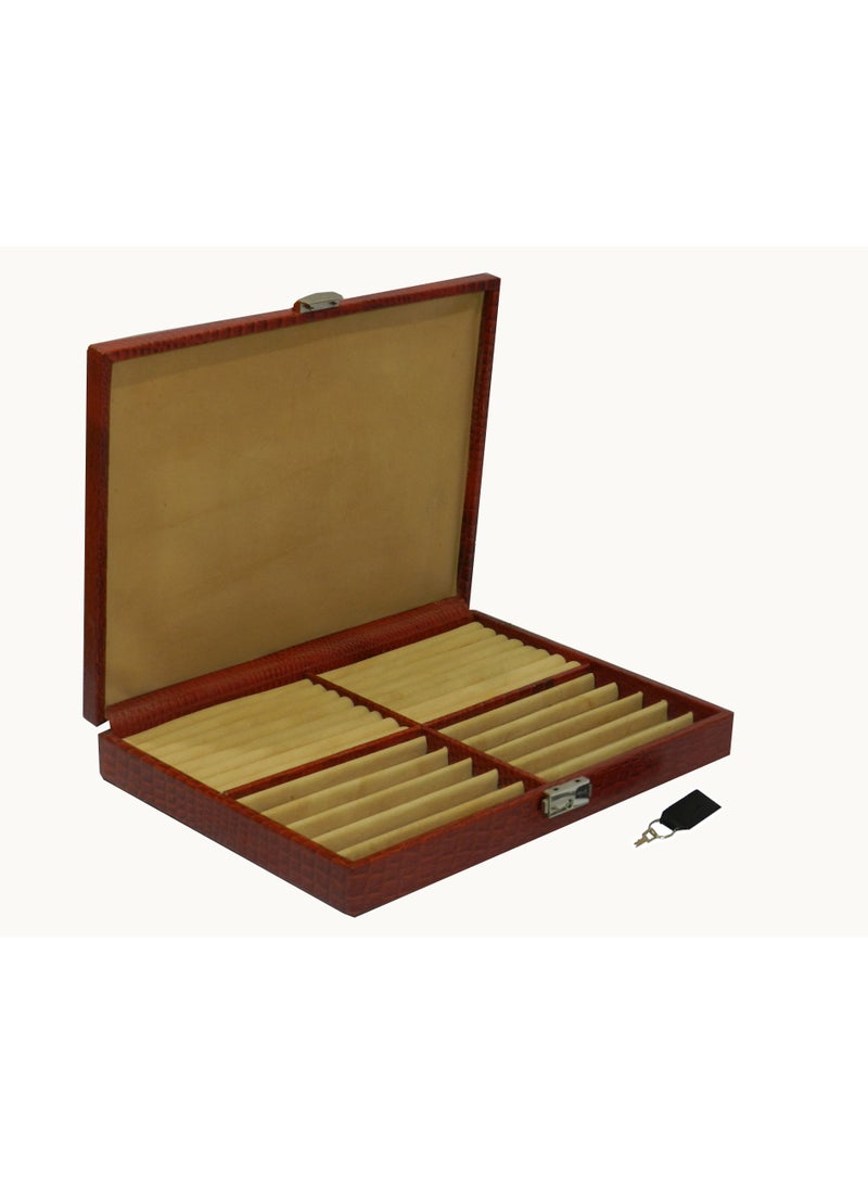 LAVERI LEATHER Laveri 10 Piece Genuine Leather Pen  Case Storage and Fountain Pen , Chain, Braslets ,Ring And Cufflinks Organizer Box with Key Lock  - Image 4