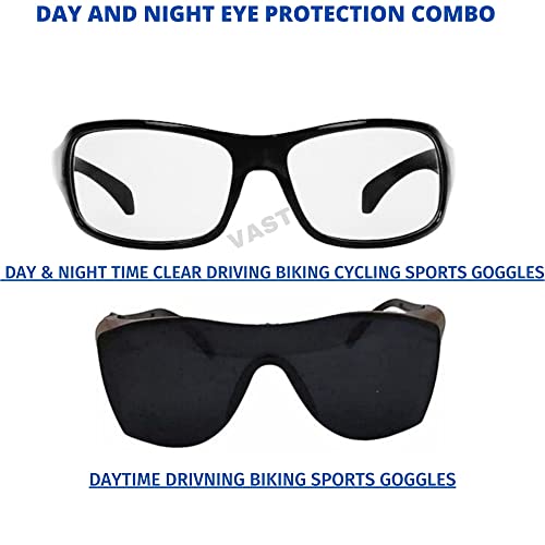 Vast® UV Protection All Day & Night Driving Wrap Around Sports Unisex Sunglasses| Goggles for Road Rider Bikers Cars Travelling Hiking Cricket (CLEAR+ BLACK) - Image 2