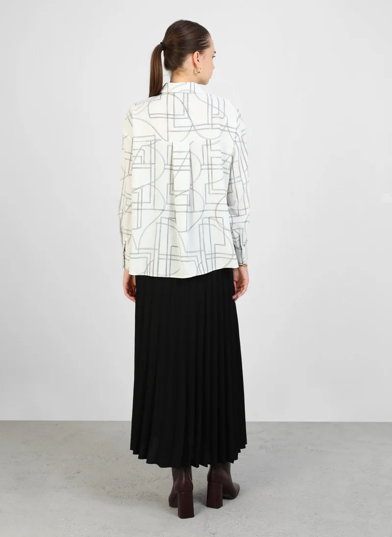 Refka by modanisa White Geometric Patterned Elegant Shirt - Refka