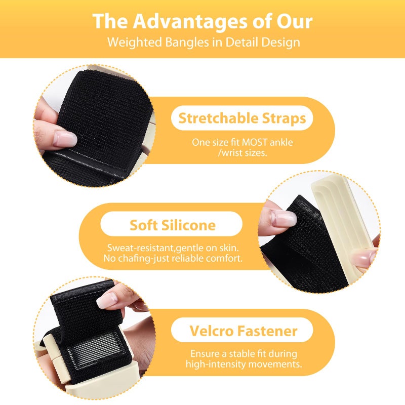 PENOMO Pilates Wrist and Ankle Weights for Women - Adjustable Weighted Bangles for Men, 2 lbs Weighted Arm Bands Foot Leg Weights for Walking, Yoga, Training, Exercise, Running, Set of 2 (1LB Each) (Beige) - Image 4